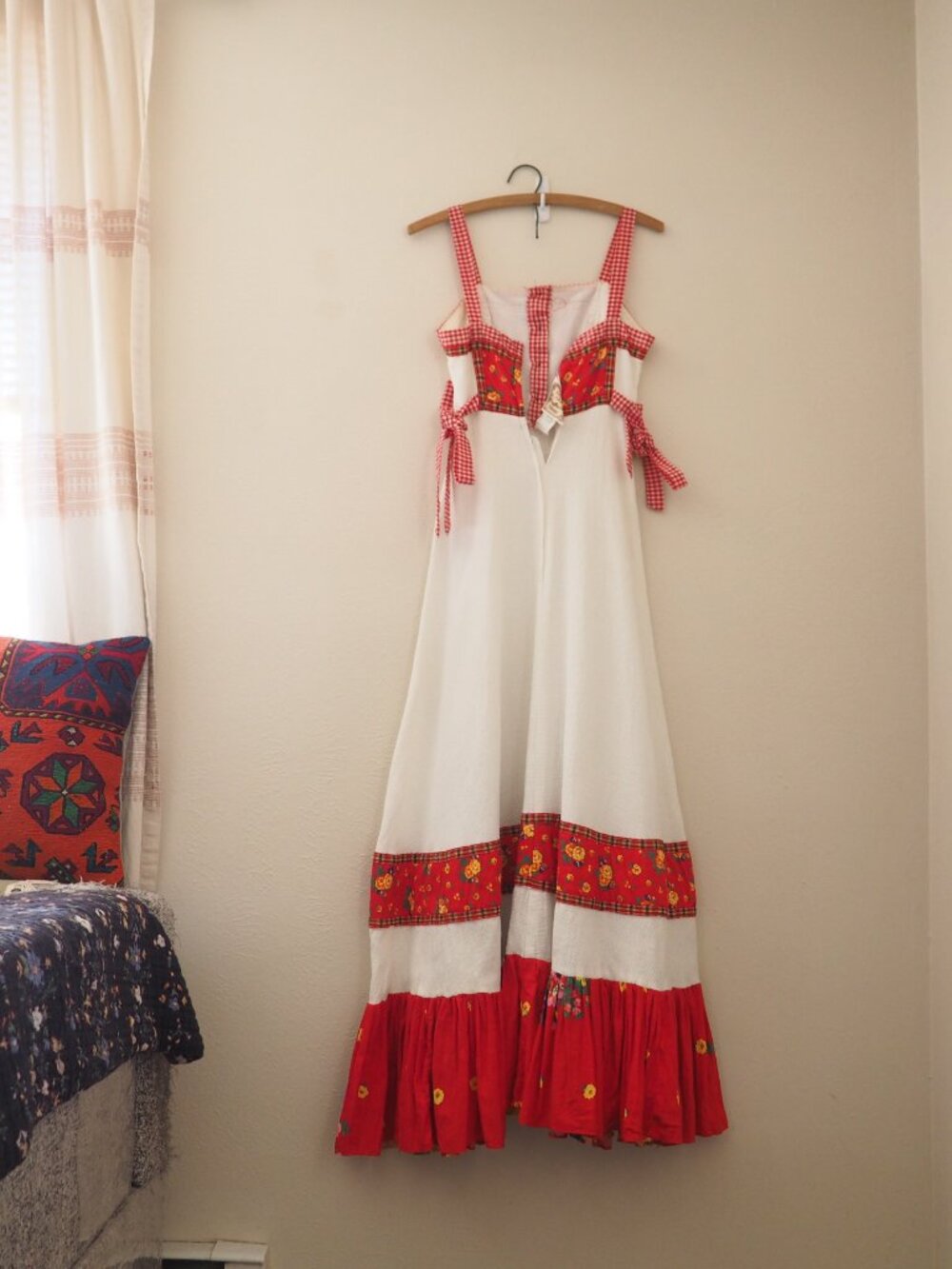 Vintage RARE Gunne Sax Floral Gingham Sleeveless Maxi Prairie Dress sz 11 - Picture 7 of 10
